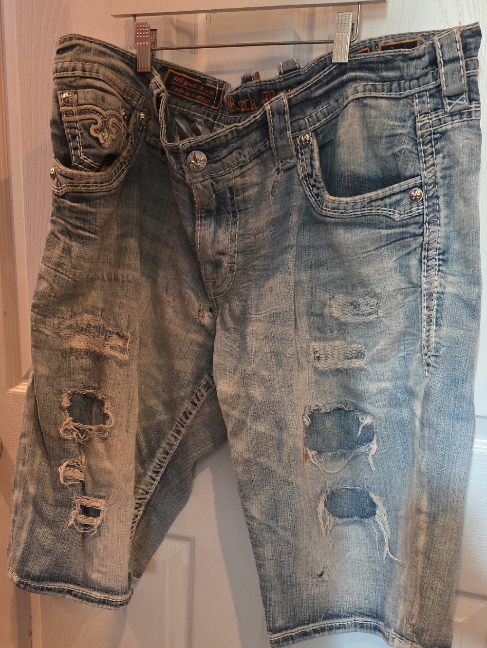 Rock Revival Light Blue Distressed Men’s Relaxed Jeans Shorts
